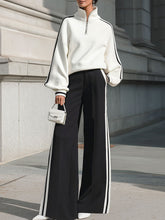 Chic Monochrome Half-Zip Sweatshirt & Wide-Leg Trouser Set