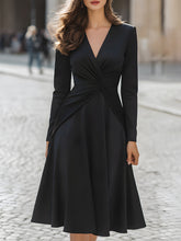 Black Pleated Twist-Waist Midi Dress