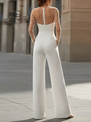 Pearl-Embellished Sheer Bodice White Jumpsuit