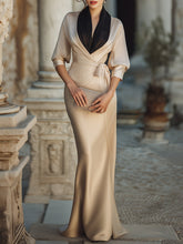 Elegant Draped Evening Gown With Contrasting Scarf Collar
