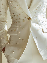 Embellished White Tailored Blazer With Pearl-Inspired Studs