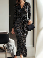 Midnight Glamour Leopard Jacquard Wrap Midi Dress