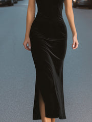 Asymmetric One-Shoulder Velvet Evening Gown