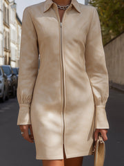 Zip-Front Tailored Faux Leather Mini Dress