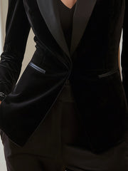 Velvet Evening Blazer With Beaded Collar In Black
