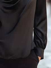 Elegant Satin Draped High-Neck Blouse