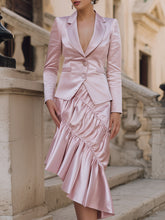Tailored Satin Blazer And Ruffled Skirt Set