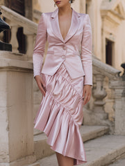 Tailored Satin Blazer And Ruffled Skirt Set
