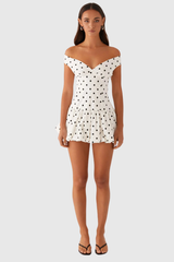 Off-Shoulder Polka Dot Mini Dress