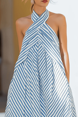 Striped Halter Neck Keyhole Maxi Dresses