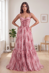 Romantic Floral Corset Maxi Dress