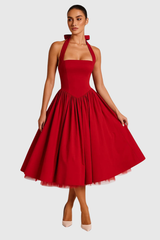 Elegant Halter A-Line Midi Dress