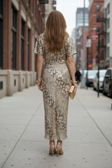 Abstract Print Twist Waist Midi Dress