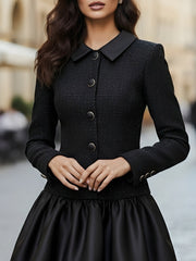 Tweed And Satin Bubble Hem Dress