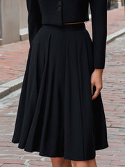 Cropped Blazer And A-Line Midi Skirt Set