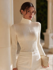 Textured Turtleneck Fitted Knit Top