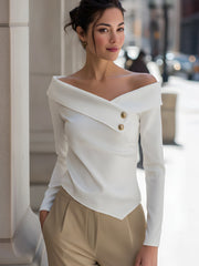 Off-Shoulder Asymmetric Button Detail Top