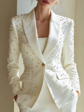 Embellished White Tailored Blazer With Pearl-Inspired Studs