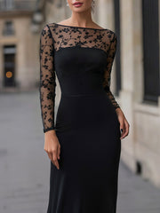 Embroidered Sheer-Panel Evening Gown