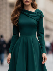 Emerald Draped Neckline Midi Dress