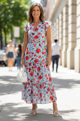 Floral V-Neck Tiered Midi Dress