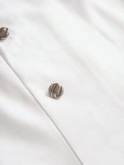 Stylish Double-Breasted White Dress with Navy Accents