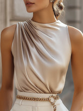 Elegant Draped Satin Sleeveless Top