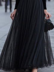Black Velvet Off-Shoulder Tulle Maxi Dress