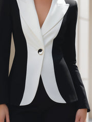 Tailored Contrast Lapel Blazer With Sculpted Waist
