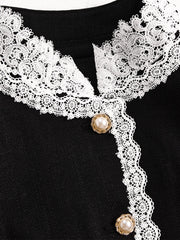 Elegant Pearl Button Blazer With Contrast Lace Trim