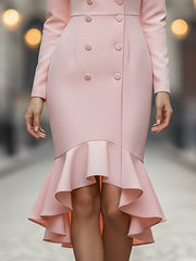 Blush Double-Breasted Ruffled Hem Blazer Dress