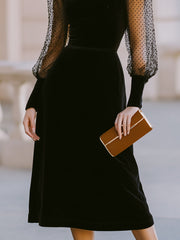 Sheer Dot Sleeve A-Line Midi Dress