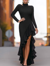 Asymmetric High-Neck Ruffled Evening Dress