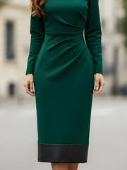 Emerald Green Midi Dress With Leather Hem Trim