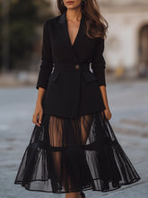 Elegant Black Blazer And Mesh Skirt Set