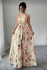 Elegant Halter Neck Keyhole Maxi Dresses