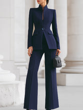 Sophisticated High-Collar Blazer & Wide-Leg Trousers Set