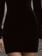 Elegant Velvet Mini Dress With Embellished Neckline And Floral Cuff Detail