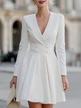 Long-Sleeve Double-Breasted Pleated Mini Dress