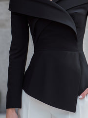 Black Off-Shoulder Structured Peplum Top With Asymmetric Hem