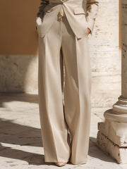 Champagne Beige Tailored Wide-Leg Suit Set