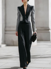 Contrast Houndstooth Panel Tailored Blazer & Wide-Leg Pant Set