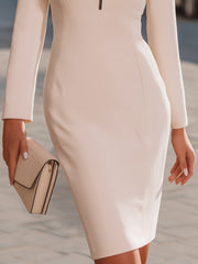Elegant Long-Sleeve Bodycon Dress With Front Zip Detail