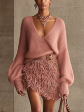 Cozy Pink Mohair Knit Long Sleeve Sweater