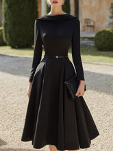 Elegant Belted Midi Dress With Sculpted Boat Neckline