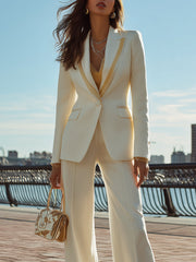 Tailored Embellished Lapel Blazer And Wide-Leg Trouser Suit