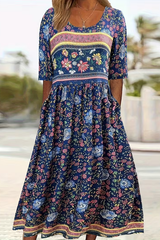 Boho Colorblock Floral Maxi Dress With Pockets