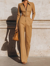 Camel Tailored Zip-Front Jumpsuit
