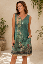 Elegant Floral V Neck Fit And Flare Dress