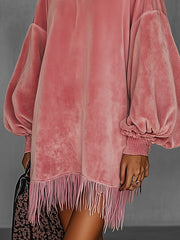 Oversized Pink Fringe Crew Neck Dress